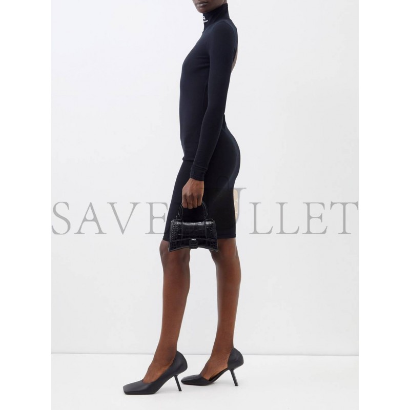 BALENCIAGA BLACK HOURGLASS XS  CROCODILE-EFFECT LEATHER BAG  MATCHESFASHION US (19*12*6.6cm)