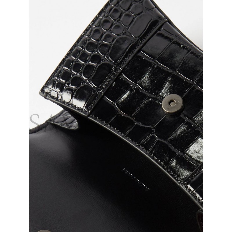 BALENCIAGA BLACK HOURGLASS XS  CROCODILE-EFFECT LEATHER BAG  MATCHESFASHION US (19*12*6.6cm)