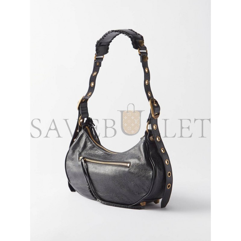 BALENCIAGA BLACK LE CAGOLE S CRACKLED-LEATHER SHOULDER BAG MATCHESFASHION US (34.2*19*8.3cm)