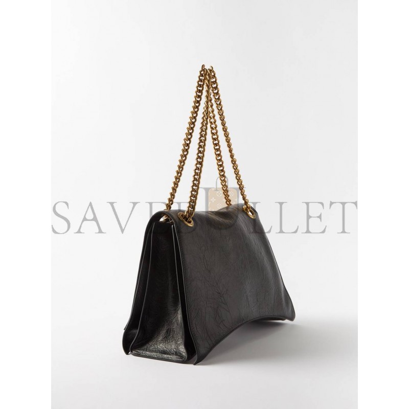 BALENCIAGA BLACK CRUSH LARGE CRACKLED-LEATHER SHOULDER BAG MATCHESFASHION US (39.3*24.8*12.7cm)