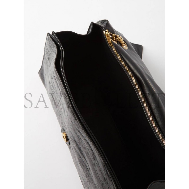 BALENCIAGA BLACK CRUSH LARGE CRACKLED-LEATHER SHOULDER BAG MATCHESFASHION US (39.3*24.8*12.7cm)