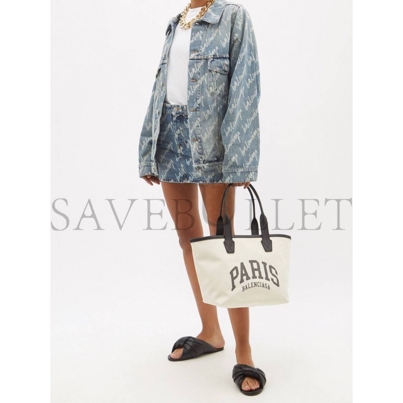 BALENCIAGA NEUTRAL PARIS LOGO-PRINT LEATHER-TRIM CANVAS TOTE BAG MATCHESFASHION US (41.1*25.1*17.5cm)