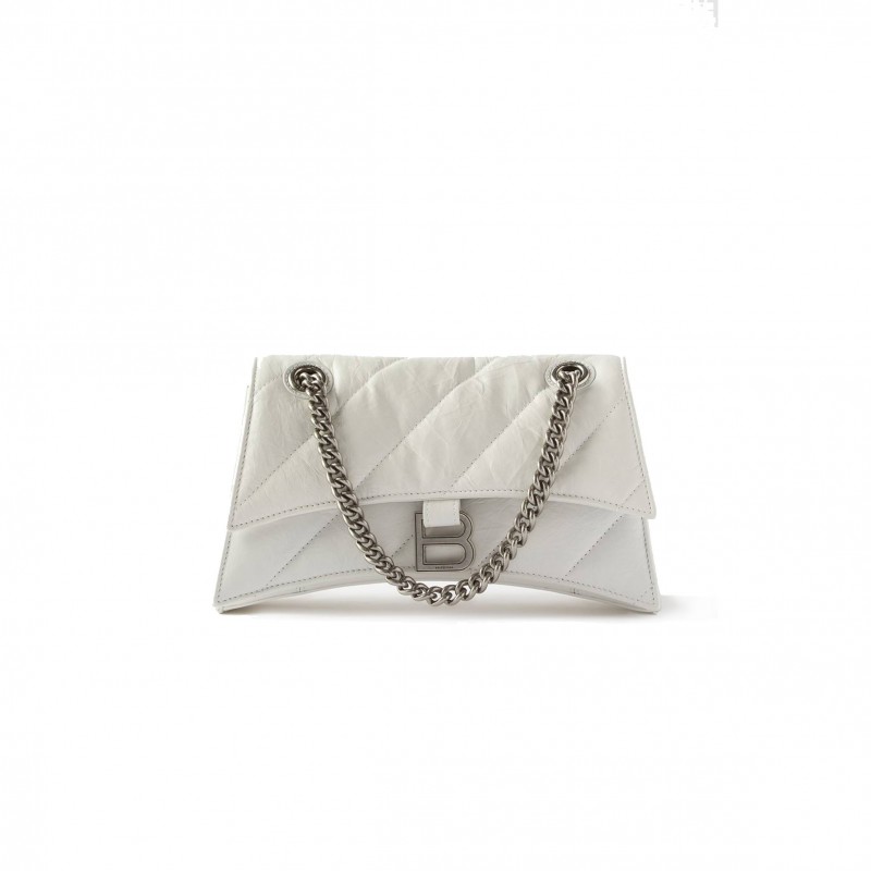 BALENCIAGA WHITE CRUSH S QUILTED CREASED-LEATHER SHOULDER BAG MATCHESFASHION US (25*14.9*10cm)