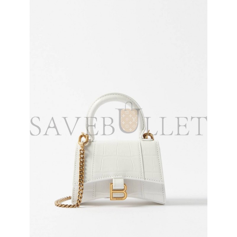 BALENCIAGA WHITE HOURGLASS MINI CROCODILE-EFFECT CROSS-BODY BAG MATCHESFASHION US (12*8*4.6cm)