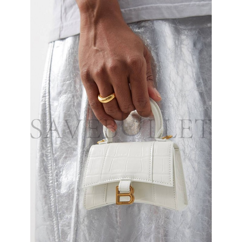 BALENCIAGA WHITE HOURGLASS MINI CROCODILE-EFFECT CROSS-BODY BAG MATCHESFASHION US (12*8*4.6cm)