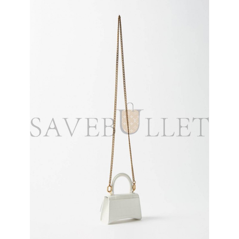 BALENCIAGA WHITE HOURGLASS MINI CROCODILE-EFFECT CROSS-BODY BAG MATCHESFASHION US (12*8*4.6cm)