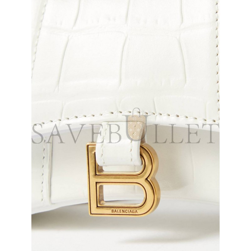 BALENCIAGA WHITE HOURGLASS MINI CROCODILE-EFFECT CROSS-BODY BAG MATCHESFASHION US (12*8*4.6cm)