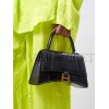 BALENCIAGA BLACK HOURGLASS S CROCODILE-EFFECT LEATHER BAG  MATCHESFASHION US (22.8*15.2*9cm)