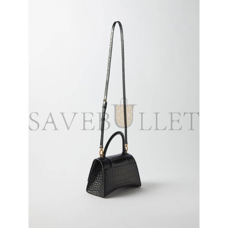 BALENCIAGA BLACK HOURGLASS S CROCODILE-EFFECT LEATHER BAG  MATCHESFASHION US (22.8*15.2*9cm)