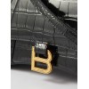 BALENCIAGA BLACK HOURGLASS S CROCODILE-EFFECT LEATHER BAG  MATCHESFASHION US (22.8*15.2*9cm)