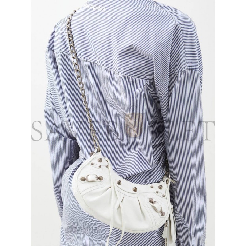 BALENCIAGA WHITE LE CAGOLE XS STUDDED LEATHER SHOULDER BAG MATCHESFASHION US (25.6*11.4*7.3cm)