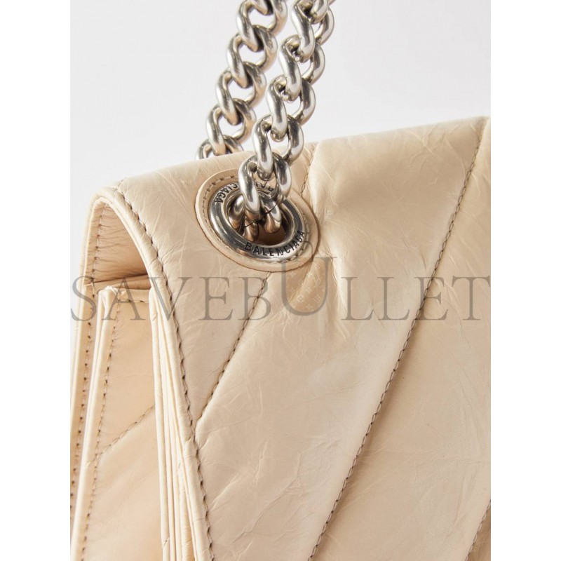 BALENCIAGA NEUTRAL CRUSH M QUILTED CRINKLED-LEATHER SHOULDER BAG  MATCHESFASHION US (25.5*15*6.4cm)