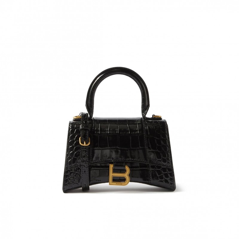 BALENCIAGA BLACK HOURGLASS XS CROCODILE-EFFECT LEATHER BAG  MATCHESFASHION US (19*12.1*7.6cm)