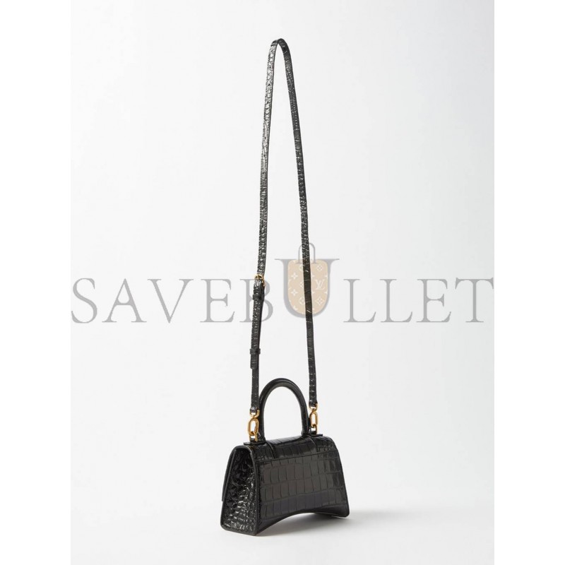 BALENCIAGA BLACK HOURGLASS XS CROCODILE-EFFECT LEATHER BAG  MATCHESFASHION US (19*12.1*7.6cm)