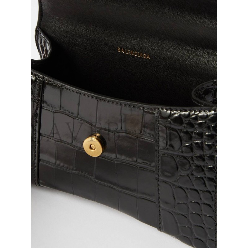 BALENCIAGA BLACK HOURGLASS XS CROCODILE-EFFECT LEATHER BAG  MATCHESFASHION US (19*12.1*7.6cm)