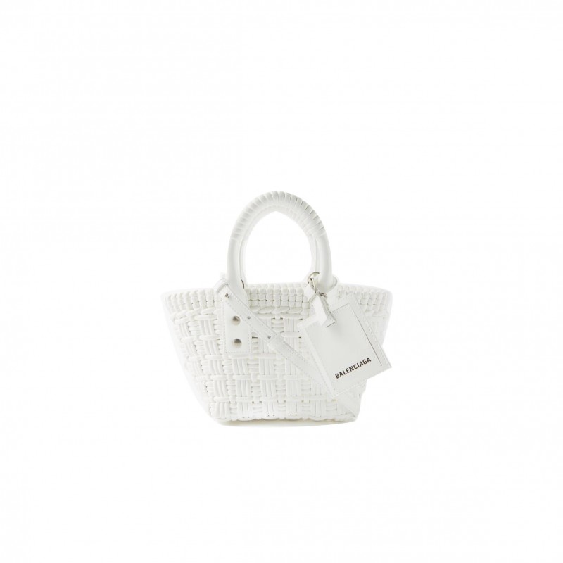 BALENCIAGA WHITE BISTRO XXS WOVEN FAUX-LEATHER BASKET BAG MATCHESFASHION US (25.4*14.9*8.6cm)