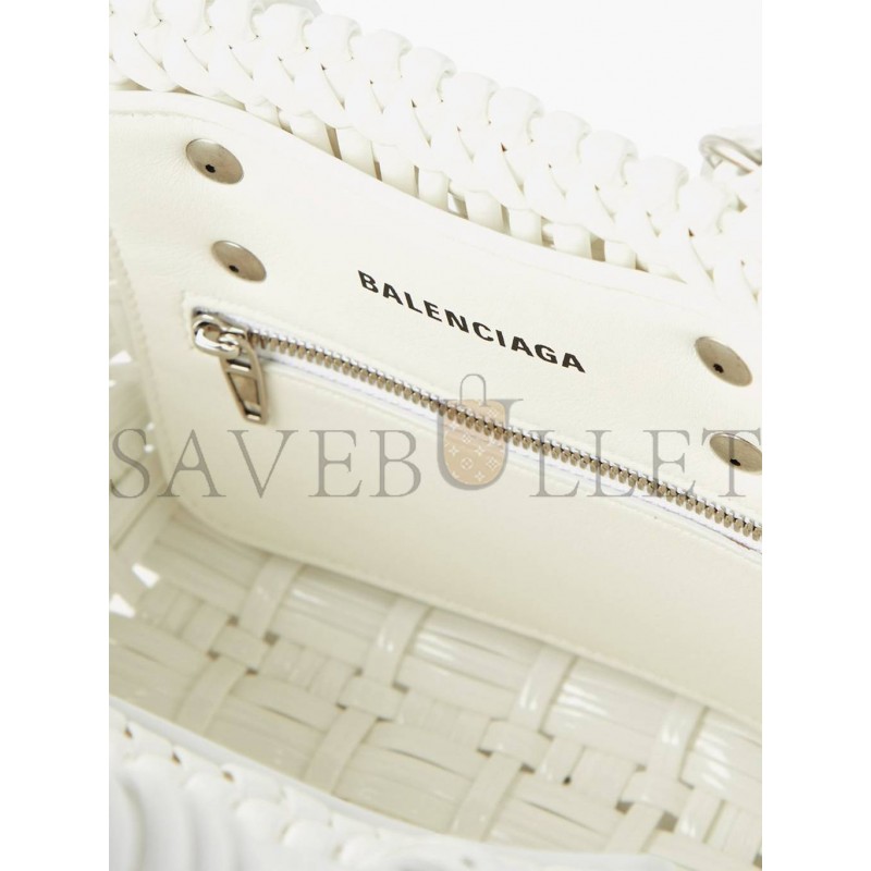 BALENCIAGA WHITE BISTRO XXS WOVEN FAUX-LEATHER BASKET BAG MATCHESFASHION US (25.4*14.9*8.6cm)