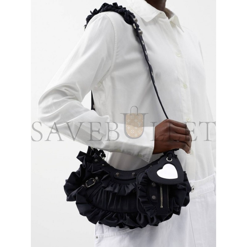 BALENCIAGA BLACK LE CAGOLE XS RUFFLED SPANDEX SHOULDER BAG  MATCHESFASHION US (25.6*11.4*7.3cm)