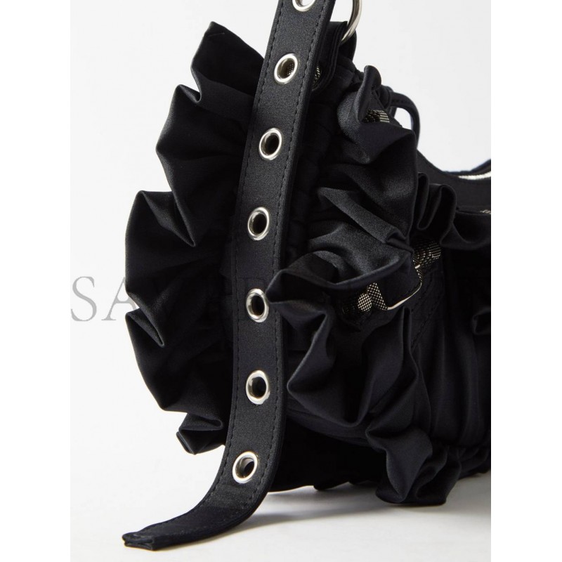 BALENCIAGA BLACK LE CAGOLE XS RUFFLED SPANDEX SHOULDER BAG  MATCHESFASHION US (25.6*11.4*7.3cm)