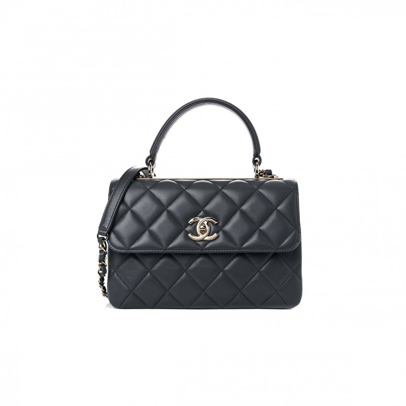 CHANEL LAMBSKIN QUILTED SMALL TRENDY CC DUAL HANDLE FLAP BAG DARK GREY ROSE GOLD HARDWARE (25*17*9cm)