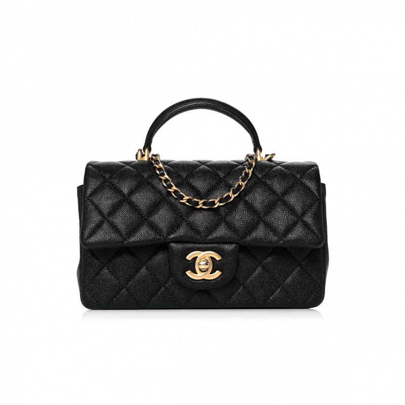 CHANEL CAVIAR QUILTED MINI TOP HANDLE RECTANGULAR FLAP BLACK GOLD HARDWARE (20*12*7cm)