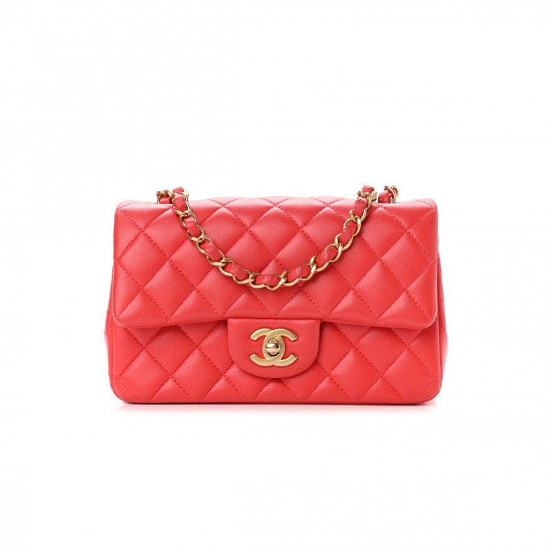 CHANEL LAMBSKIN QUILTED MINI RECTANGULAR FLAP RED (20*12*6cm) CHANEL LAMBSKIN QUILTED MINI RECTANGULAR FLAP RED (20*12*6cm)