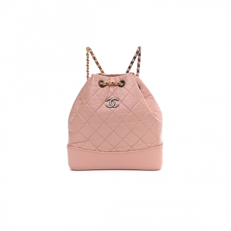 CHANEL AGED CALFSKIN QUILTED SMALL GABRIELLE BACKPACK PINK SILVER HARDWARE (23*21*10cm)