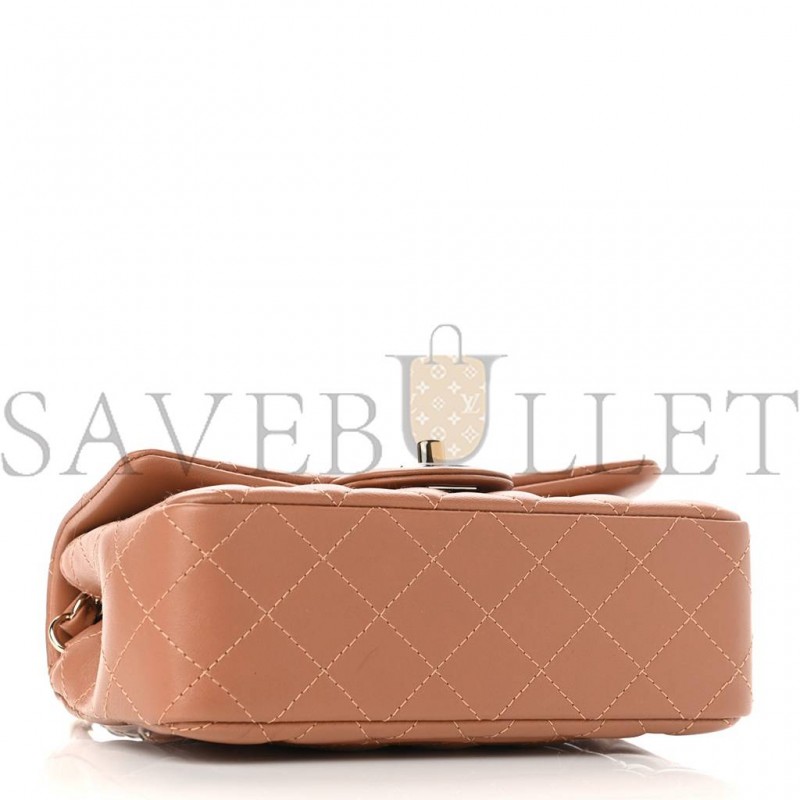 CHANEL LAMBSKIN QUILTED MINI RECTANGULAR FLAP BROWN ROSE GOLD HARDWARE (19*11*7cm)