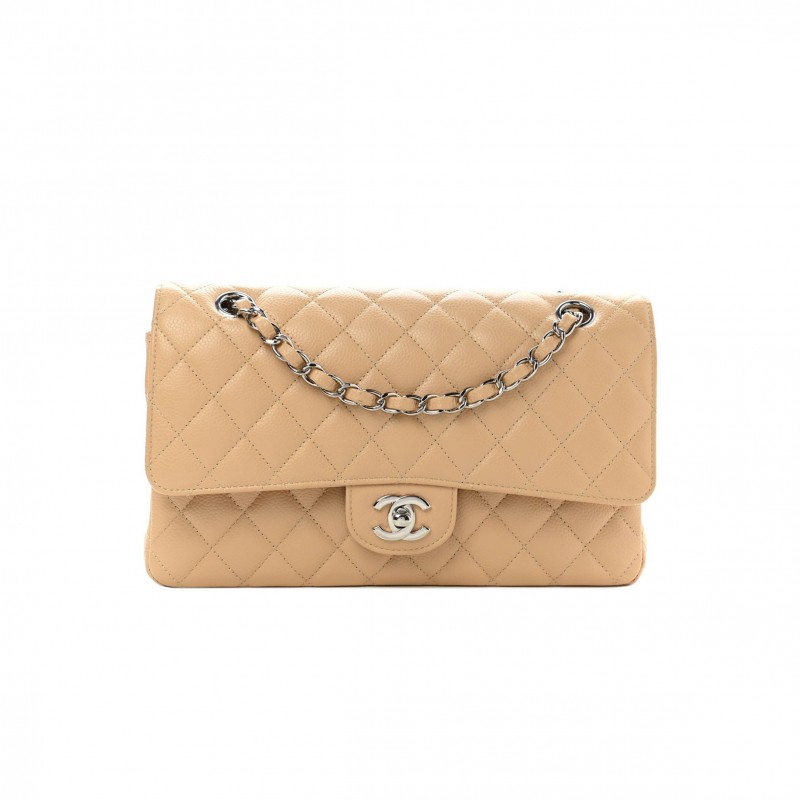 CHANEL CAVIAR QUILTED MEDIUM DOUBLE FLAP BEIGE CLAIR SILVER HARDWARE (25*15*7cm) CHANEL CAVIAR QUILTED MEDIUM DOUBLE FLAP BEIGE CLAIR SILVER HARDWARE (25*15*7cm)