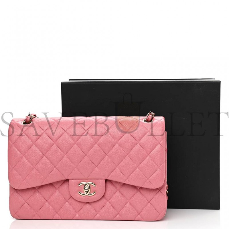 CHANEL CAVIAR QUILTED JUMBO DOUBLE FLAP DARK PINK ROSE GOLD HARDWARE (30*19*9cm) CHANEL CAVIAR QUILTED JUMBO DOUBLE FLAP DARK PINK ROSE GOLD HARDWARE (30*19*9cm)