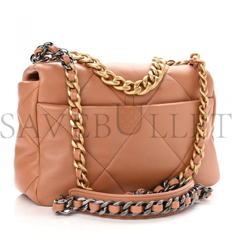 CHANEL LAMBSKIN QUILTED MEDIUM CHANEL 19 FLAP LIGHT BROWN GOLD HARDWARE (25*17*8cm) CHANEL LAMBSKIN QUILTED MEDIUM CHANEL 19 FLAP LIGHT BROWN GOLD HARDWARE (25*17*8cm)