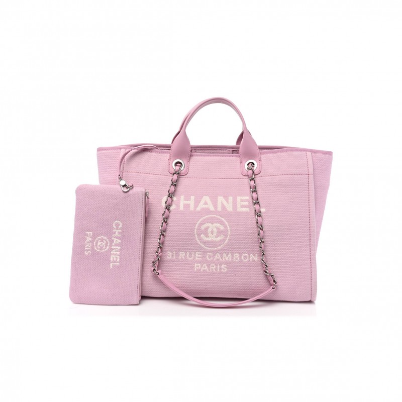 CHANEL MIXED FIBERS MEDIUM DEAUVILLE TOTE PINK (38*28*19cm)