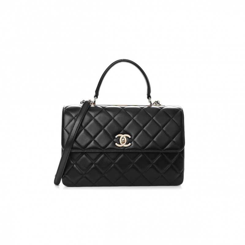 CHANEL LAMBSKIN QUILTED MEDIUM TRENDY CC FLAP DUAL HANDLE BAG BLACK ROSE GOLD HARDWARE (29*19*9cm) CHANEL LAMBSKIN QUILTED MEDIUM TRENDY CC FLAP DUAL HANDLE BAG BLACK ROSE GOLD HARDWARE (29*19*9cm)