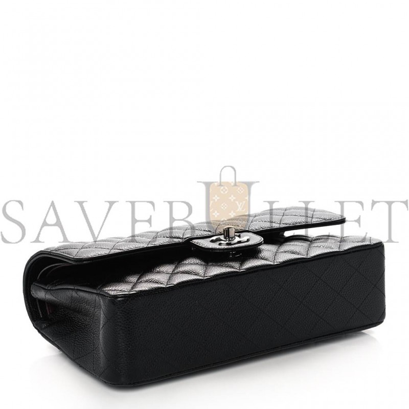 CHANEL CAVIAR QUILTED MEDIUM DOUBLE FLAP BLACK SILVER HARDWARE (25*15*6cm) CHANEL CAVIAR QUILTED MEDIUM DOUBLE FLAP BLACK SILVER HARDWARE (25*15*6cm)