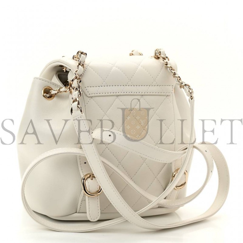 CHANEL LAMBSKIN QUILTED SMALL DUMA DRAWSTRING BACKPACK WHITE (19*17*12cm)