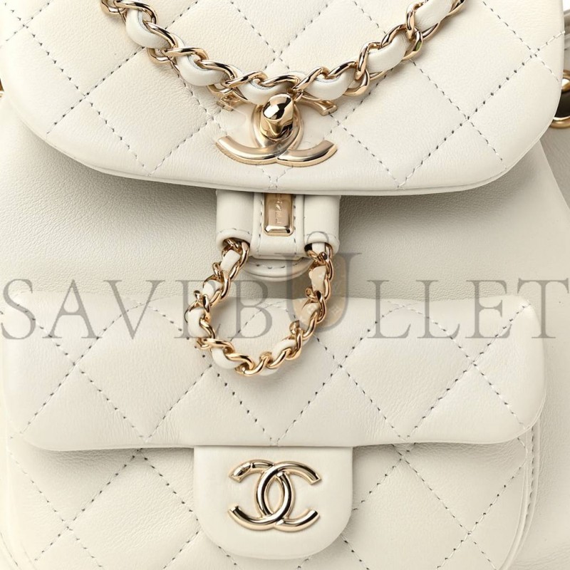 CHANEL LAMBSKIN QUILTED SMALL DUMA DRAWSTRING BACKPACK WHITE (19*17*12cm)