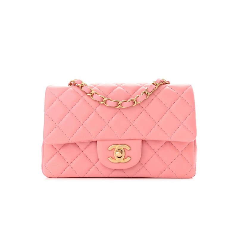 CHANEL LAMBSKIN QUILTED MINI RECTANGULAR FLAP PINK GOLD HARDWARE (20*11*6cm) CHANEL LAMBSKIN QUILTED MINI RECTANGULAR FLAP PINK GOLD HARDWARE (20*11*6cm)