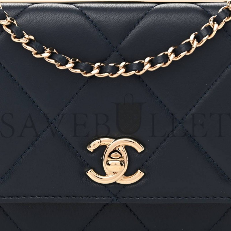 CHANEL LAMBSKIN QUILTED TRENDY CC WALLET ON CHAIN WOC NAVY ROSE GOLD HARDWARE (19*12*3cm)