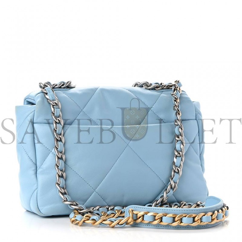 CHANEL LAMBSKIN QUILTED MEDIUM CHANEL 19 FLAP LIGHT BLUE SILVER HARDWARE (25*17*8cm) CHANEL LAMBSKIN QUILTED MEDIUM CHANEL 19 FLAP LIGHT BLUE SILVER HARDWARE (25*17*8cm)