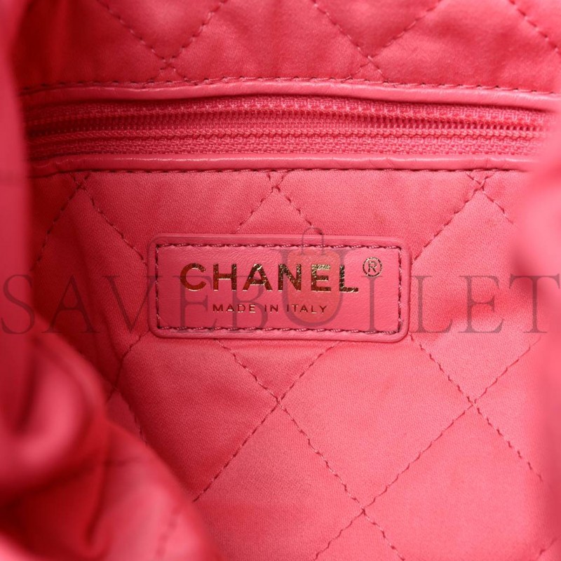 CHANEL SHINY CALFSKIN QUILTED CHANEL 22 DRAWSTRING BAG CORAL PINK GOLD HARDWARE (42*39*8cm)