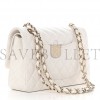 CHANEL CAVIAR QUILTED MEDIUM DOUBLE FLAP WHITE ROSE GOLD HARDWARE (25*15*6cm)