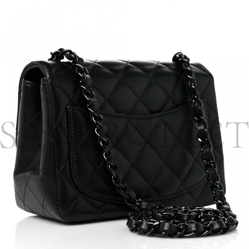 CHANEL LAMBSKIN QUILTED MINI SQUARE FLAP SO BLACK SILVER HARDWARE (17*12*7cm) CHANEL LAMBSKIN QUILTED MINI SQUARE FLAP SO BLACK SILVER HARDWARE (17*12*7cm)
