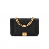 CHANEL CAVIAR QUILTED BOY WALLET ON CHAIN WOC BLACK GOLD HARDWARE (19*13*5cm)