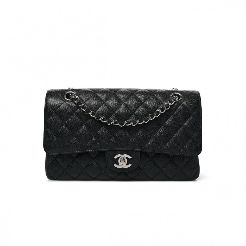 CHANEL CAVIAR QUILTED MEDIUM DOUBLE FLAP BLACK SILVER HARDWARE (25*15*6cm) CHANEL CAVIAR QUILTED MEDIUM DOUBLE FLAP BLACK SILVER HARDWARE (25*15*6cm)