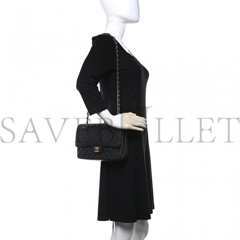CHANEL CAVIAR QUILTED MEDIUM DOUBLE FLAP BLACK SILVER HARDWARE (25*15*6cm) CHANEL CAVIAR QUILTED MEDIUM DOUBLE FLAP BLACK SILVER HARDWARE (25*15*6cm)