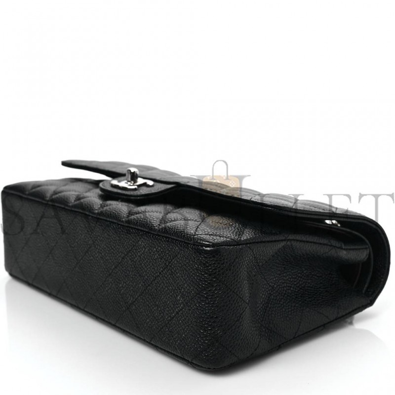 CHANEL CAVIAR QUILTED MEDIUM DOUBLE FLAP BLACK SILVER HARDWARE (25*15*6cm) CHANEL CAVIAR QUILTED MEDIUM DOUBLE FLAP BLACK SILVER HARDWARE (25*15*6cm)
