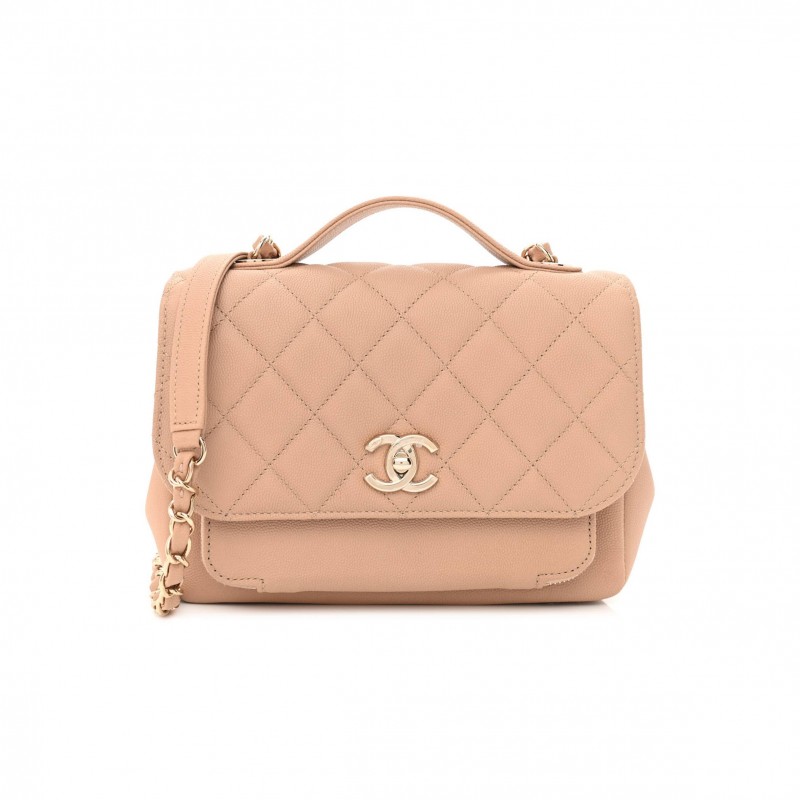 CHANEL CAVIAR QUILTED MEDIUM BUSINESS AFFINITY FLAP BEIGE GOLD HARDWARE (22*16*7cm)