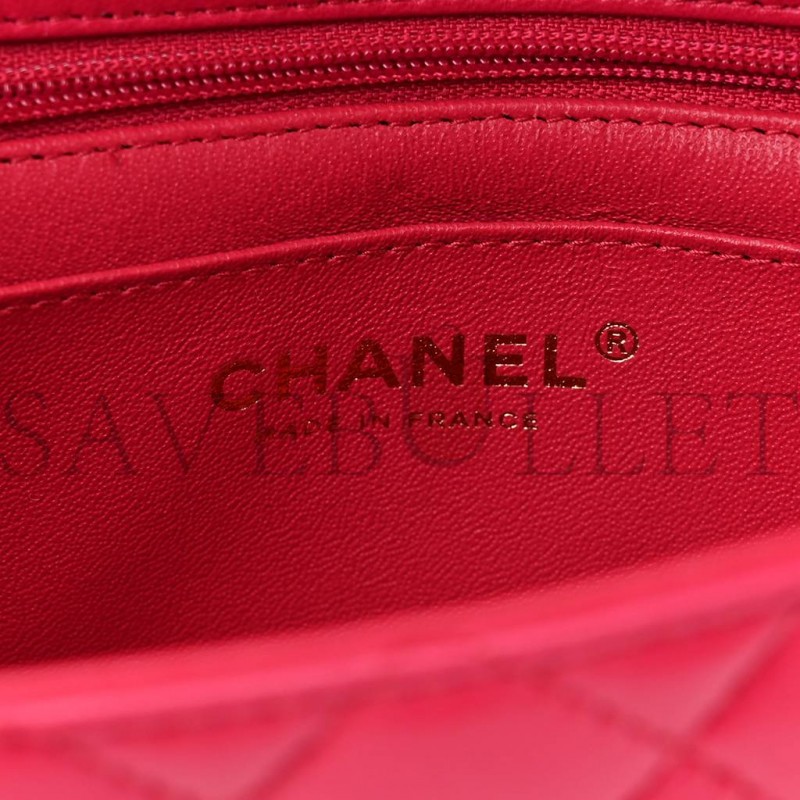 CHANEL LAMBSKIN QUILTED MINI TOP HANDLE RECTANGULAR FLAP DARK PINK ROSE GOLD HARDWARE (19*13*7cm) CHANEL LAMBSKIN QUILTED MINI TOP HANDLE RECTANGULAR FLAP DARK PINK ROSE GOLD HARDWARE (19*13*7cm)