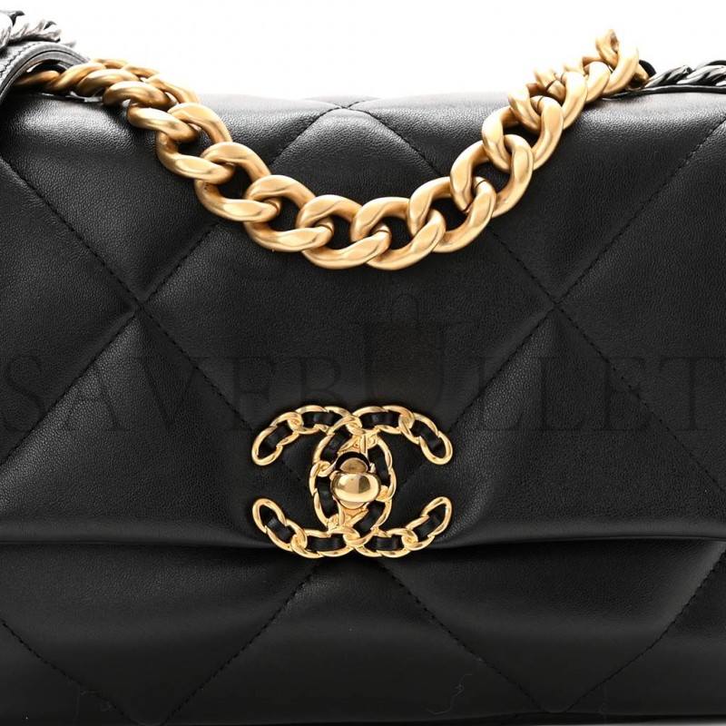 CHANEL LAMBSKIN QUILTED MEDIUM CHANEL 19 FLAP BLACK GOLD HARDWARE (25*16*7cm) CHANEL LAMBSKIN QUILTED MEDIUM CHANEL 19 FLAP BLACK GOLD HARDWARE (25*16*7cm)
