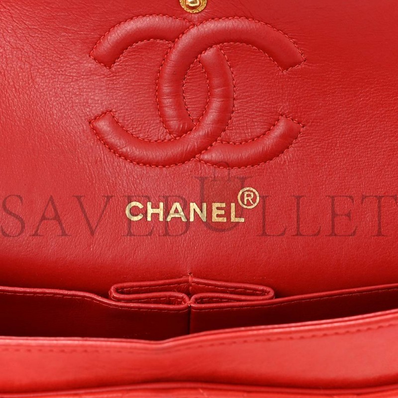 CHANEL LAMBSKIN QUILTED SMALL DOUBLE FLAP RED GOLD HARDWARE (23*14*6cm)